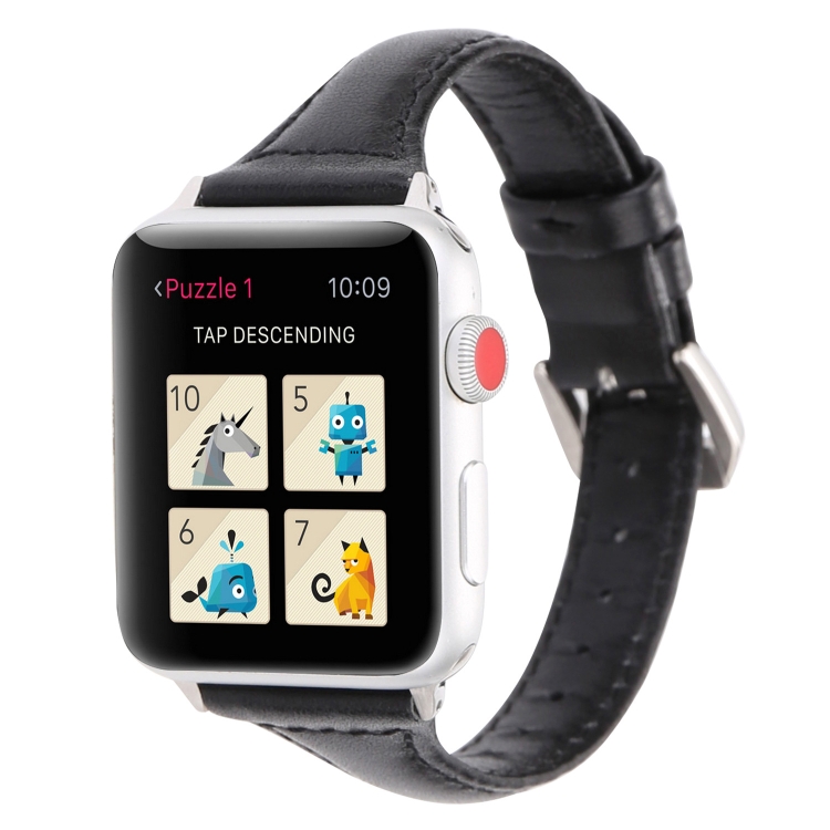 Small Waist Leather Watch Band For Apple Watch Series 9&8&7 41mm / SE 3&SE 2&6&SE&5&4 40mm / 3&2&1 38mm(Black)