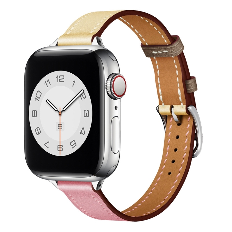 Small Waist Leather Watch Band For Apple Watch Series 9&8&7 41mm / SE 3&SE 2&6&SE&5&4 40mm / 3&2&1 38mm(Cherry Pink + Pink White)
