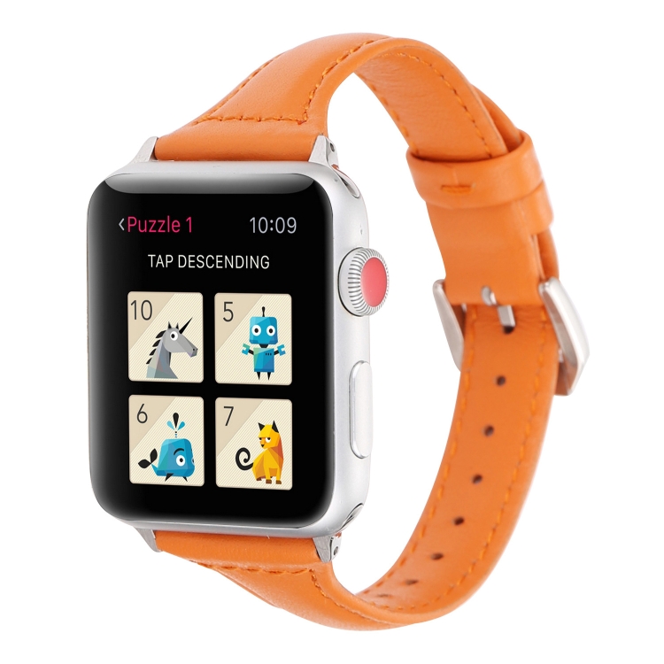 Small Waist Leather Watch Band For Apple Watch Series 9&8&7 41mm / SE 3&SE 2&6&SE&5&4 40mm / 3&2&1 38mm(Orange)