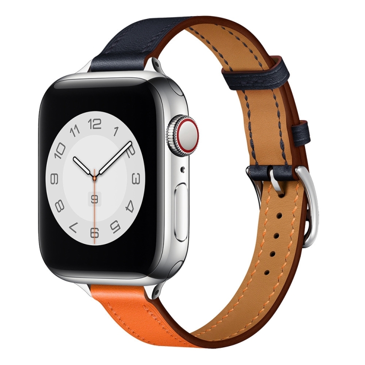 Small Waist Leather Watch Band For Apple Watch Series 9&8&7 41mm / SE 3&SE 2&6&SE&5&4 40mm / 3&2&1 38mm(Orange + Indigo)