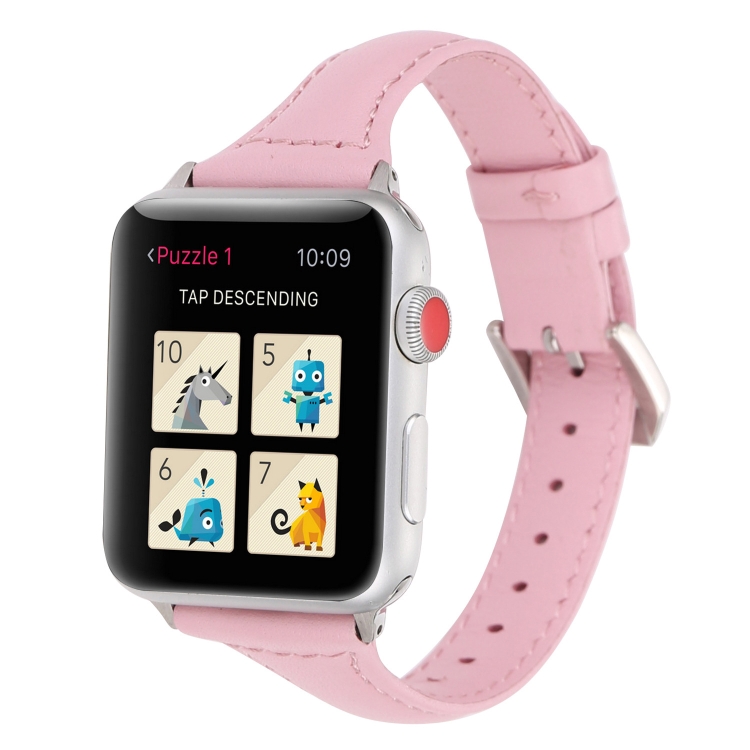 Small Waist Leather Watch Band For Apple Watch Series 9&8&7 41mm / SE 3&SE 2&6&SE&5&4 40mm / 3&2&1 38mm(Pink)