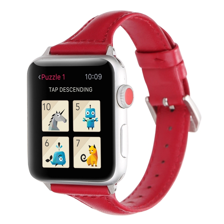 Small Waist Leather Watch Band For Apple Watch Series 9&8&7 41mm / SE 3&SE 2&6&SE&5&4 40mm / 3&2&1 38mm(Red)