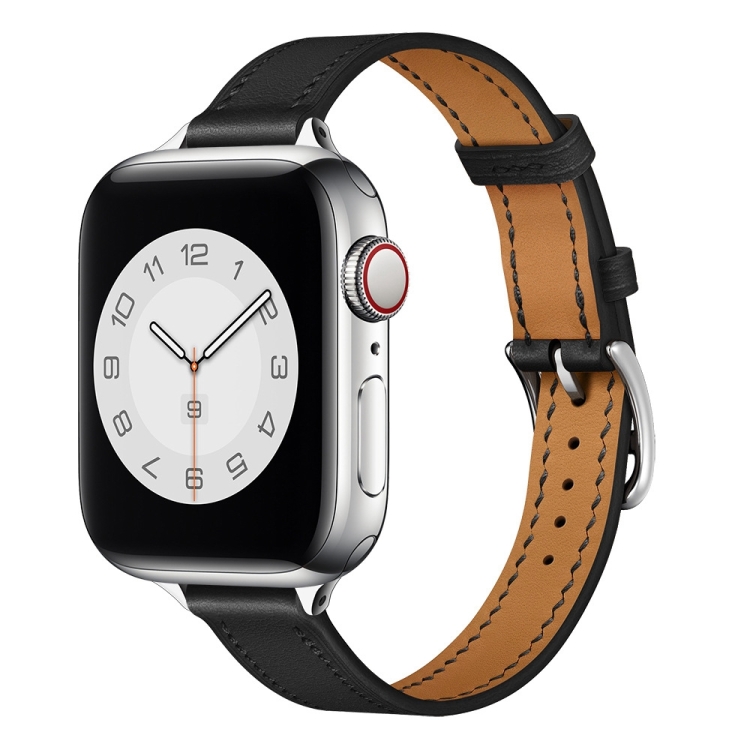 Small Waist Leather Watch Band For Apple Watch Ultra 49mm&Watch Ultra 2 49mm / Series 9&8&7 45mm / SE 3&SE 2&6&SE&5&4 44mm / 3&2&1 42mm(Black)
