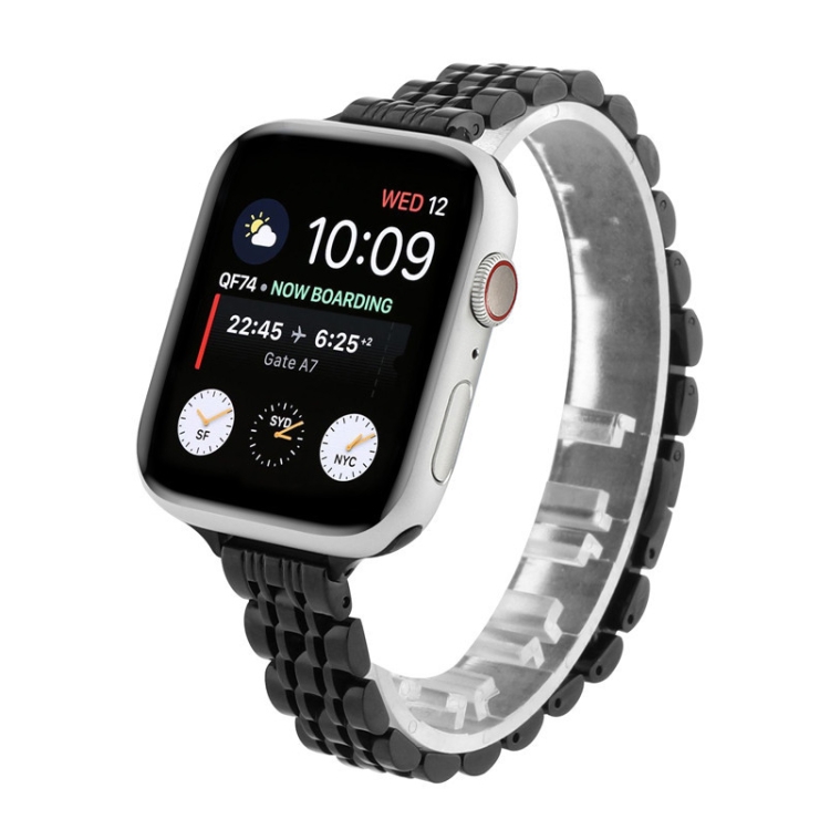 Small Waist Seven Beads Stainless Steel Strap Watch Band For Apple Watch Series 9&8&7 41mm / SE 3&SE 2&6&SE&5&4 40mm / 3&2&1 38mm(Black)