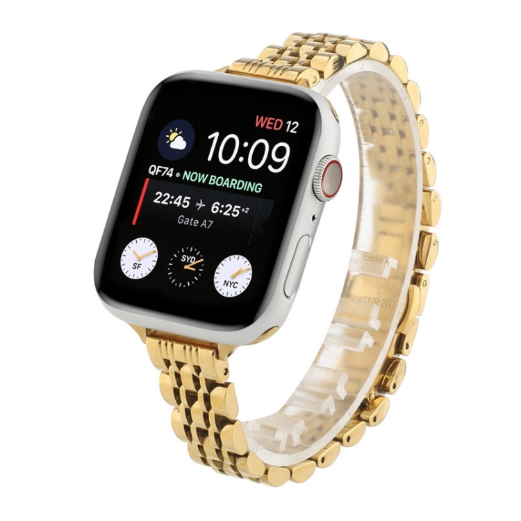 Small Waist Seven Beads Stainless Steel Strap Watch Band For Apple Watch Series 9&8&7 41mm / SE 3&SE 2&6&SE&5&4 40mm / 3&2&1 38mm(Gold)