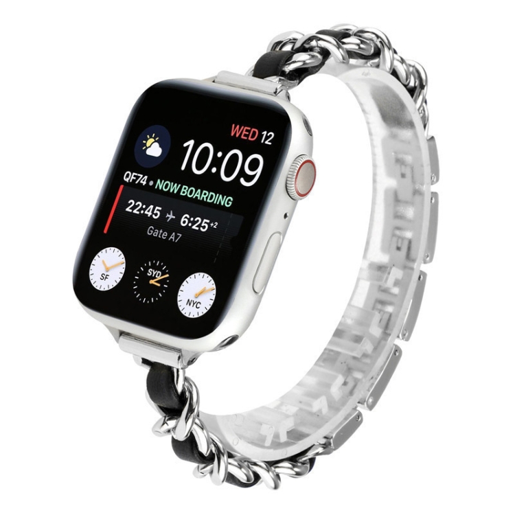 Small Waist Stainless Steel Strap Watch Band For Apple Watch Series 7 45mm / 6 & SE & 5 & 4 44mm / 3 & 2 & 1 42mm(Silver Black)