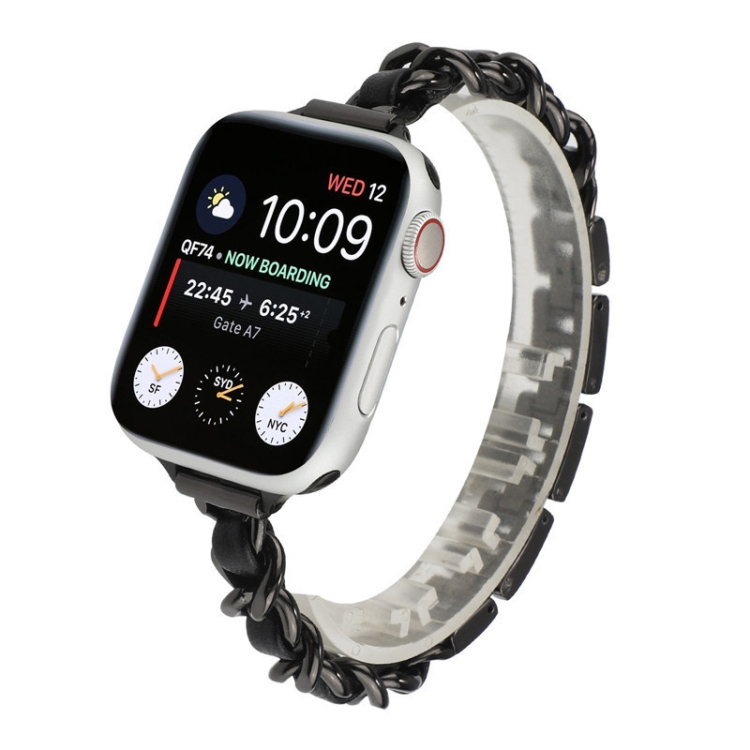 Small Waist Stainless Steel Strap Watch Band For Apple Watch Series 9&8&7 41mm / SE 3&SE 2&6&SE&5&4 40mm / 3&2&1 38mm(Black)