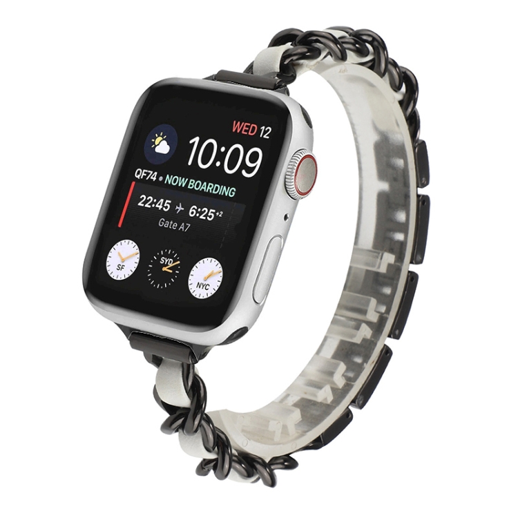 Small Waist Stainless Steel Strap Watch Band For Apple Watch Series 9&8&7 41mm / SE 3&SE 2&6&SE&5&4 40mm / 3&2&1 38mm(Black White)
