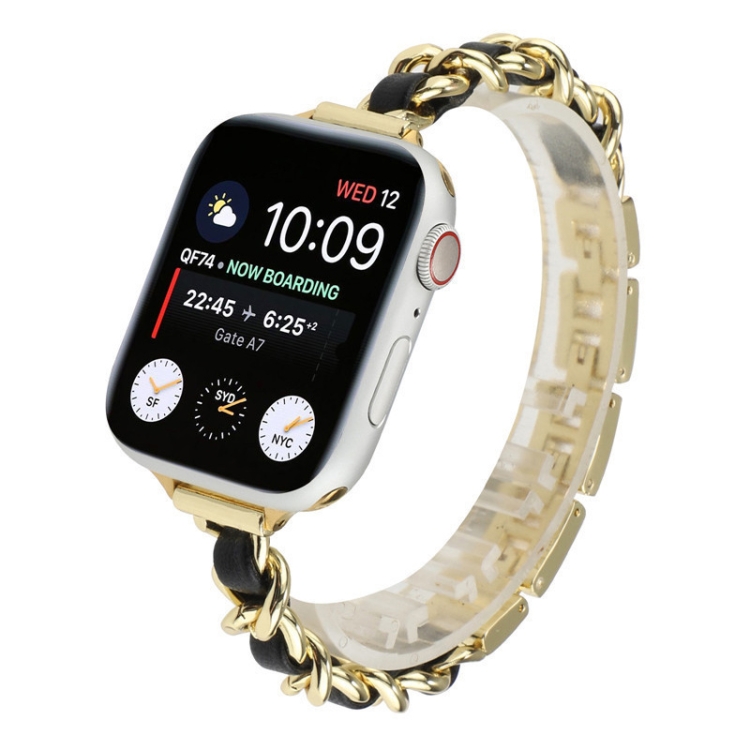 Small Waist Stainless Steel Strap Watch Band For Apple Watch Ultra 49mm&Watch Ultra 2 49mm / Series 9&8&7 45mm / SE 3&SE 2&6&SE&5&4 44mm / 3&2&1 42mm(Gold Black)