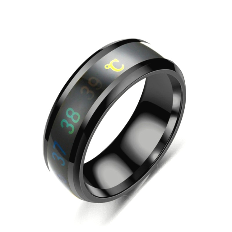 Smart Temperature Ring Stainless Steel Personalized Temperature Display Couple Ring, Size: 7(Black)