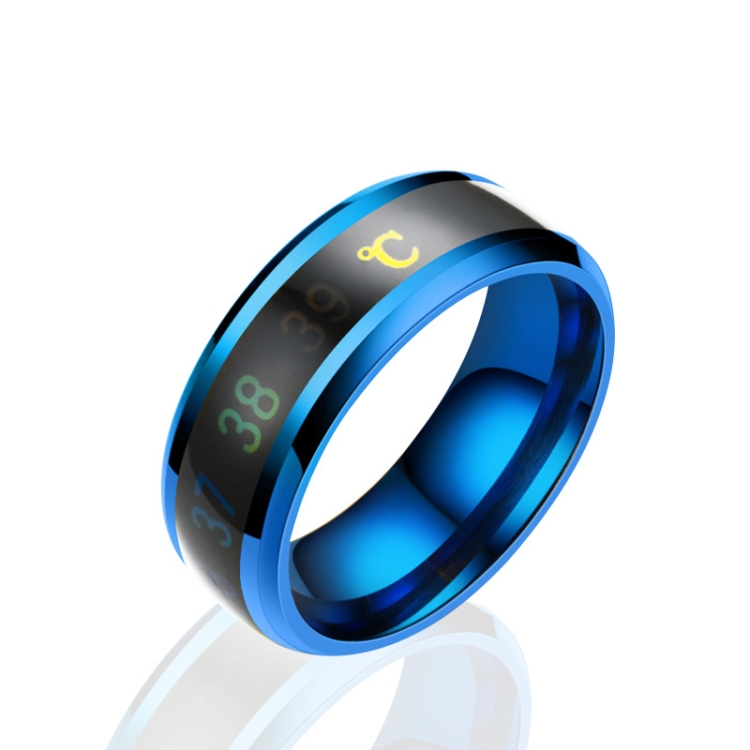 Smart Temperature Ring Stainless Steel Personalized Temperature Display Couple Ring, Size: 7(Blue)