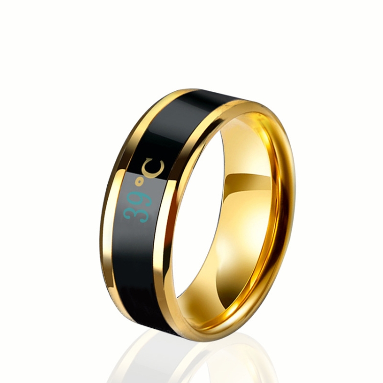 Smart Temperature Ring Stainless Steel Personalized Temperature Display Couple Ring, Size: 7(Yellow)