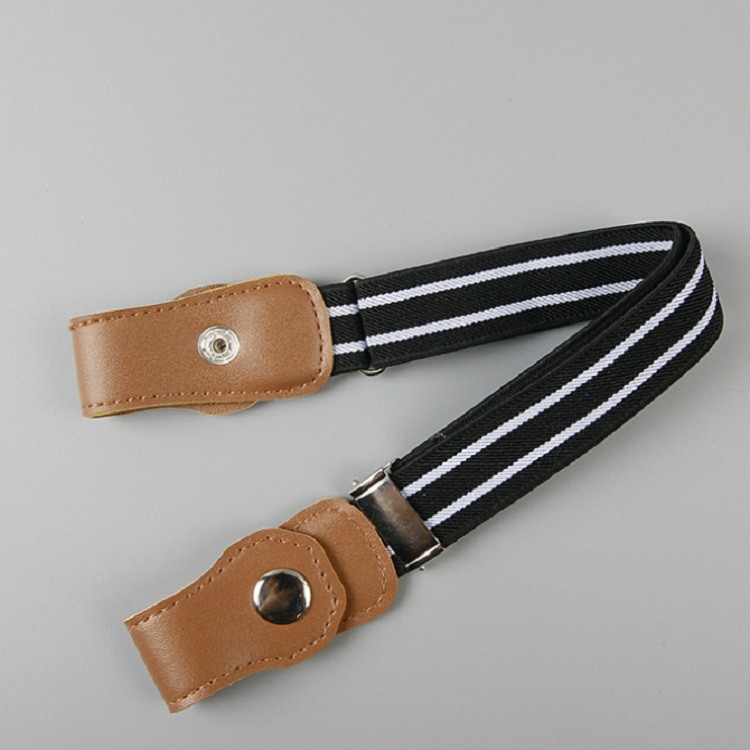 Snap Version Children Weaving Cloth Elastic Force Belt(Black And White Stripes)