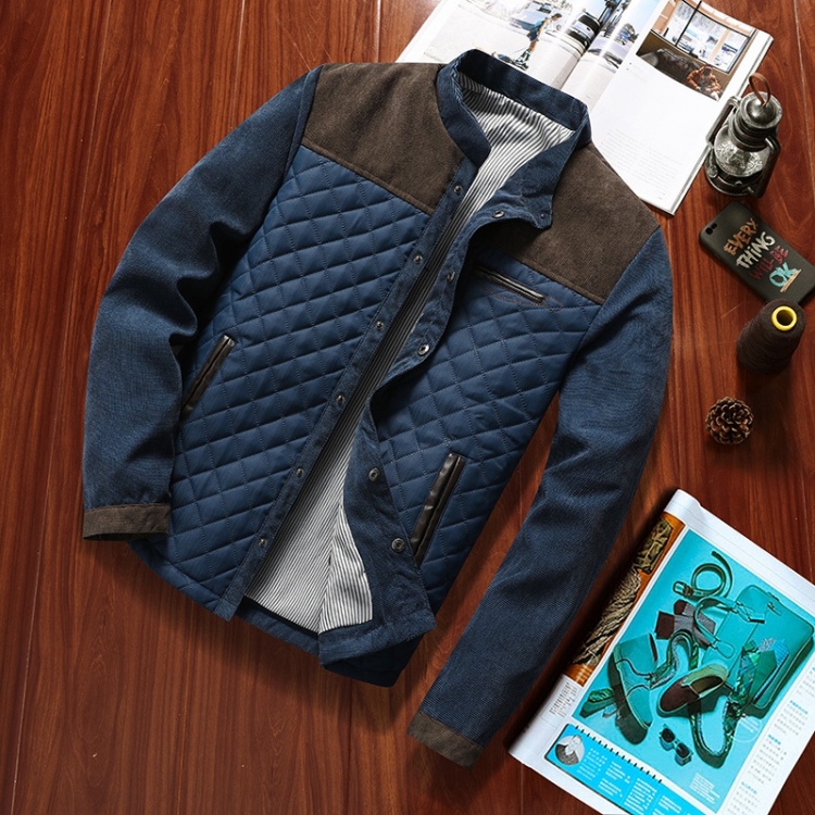 Solid Color Collage Collar Men Jacket (Color:Brown Blue Size:5XL)