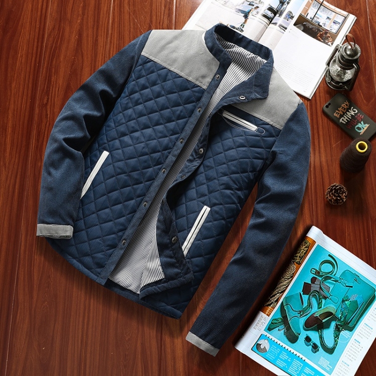 Solid Color Collage Collar Men Jacket (Color:Grey Blue Size:XL)