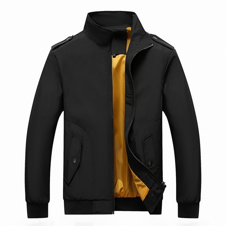 Solid Color Collage Long Sleeve Stand Collar Men Jacket (Color:Black Size:XXXL)