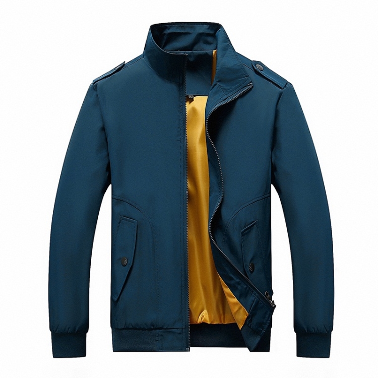 Solid Color Collage Long Sleeve Stand Collar Men Jacket (Color:Blue Size:5XL)