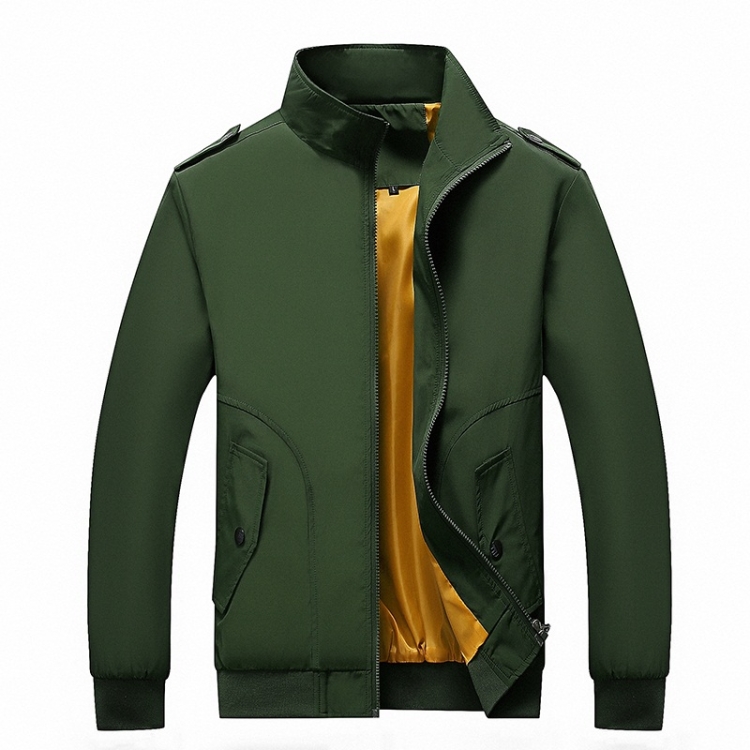 Solid Color Collage Long Sleeve Stand Collar Men Jacket (Color:Green Size:XXXL)