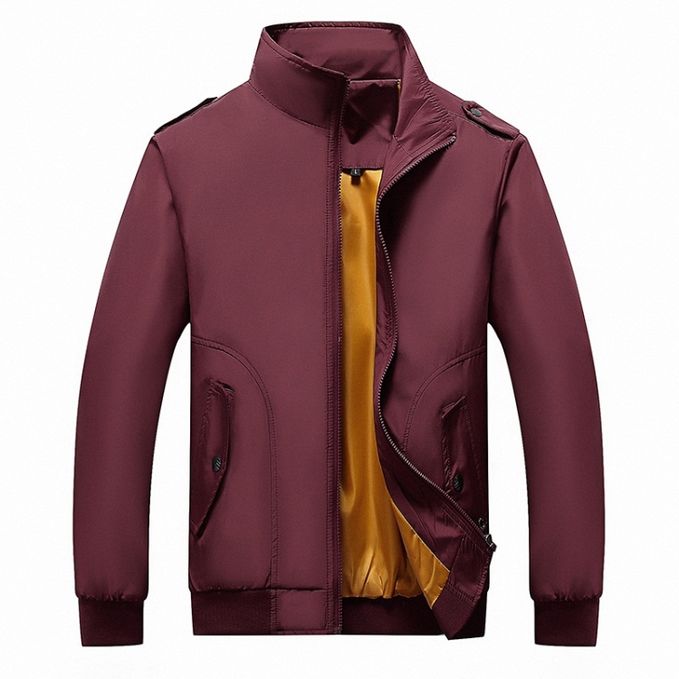 Solid Color Collage Long Sleeve Stand Collar Men Jacket (Color:Red Size:XL)