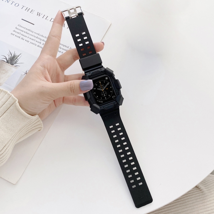 Solid Color Integrated TPU Watch Band For Apple Watch Series 8&7 45mm / SE 2&6&SE&5&4 44mm / 3&2&1 42mm(Black)