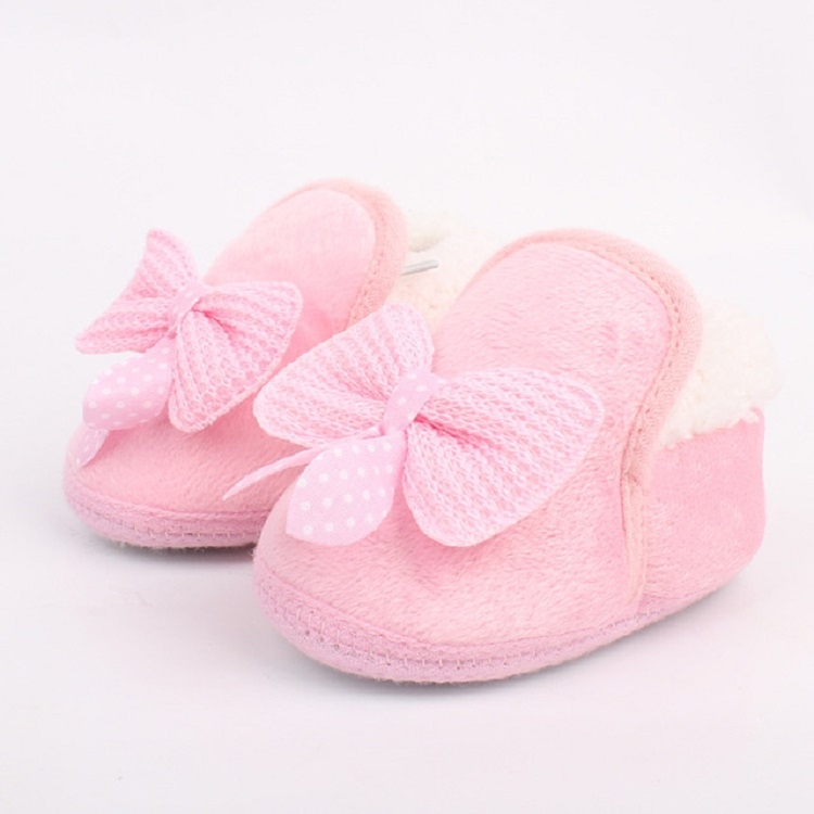 Spring Autumn and Winter Baby Cotton Shoes Boots Thick Warm Soft Bottom Bow Toddler Shoes, Size:13(Pink)