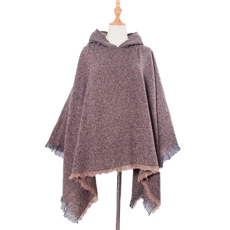 Spring Autumn Winter Checkered Pattern Hooded Cloak Shawl Scarf, Length (CM): 135cm(DP3-05 Brown)