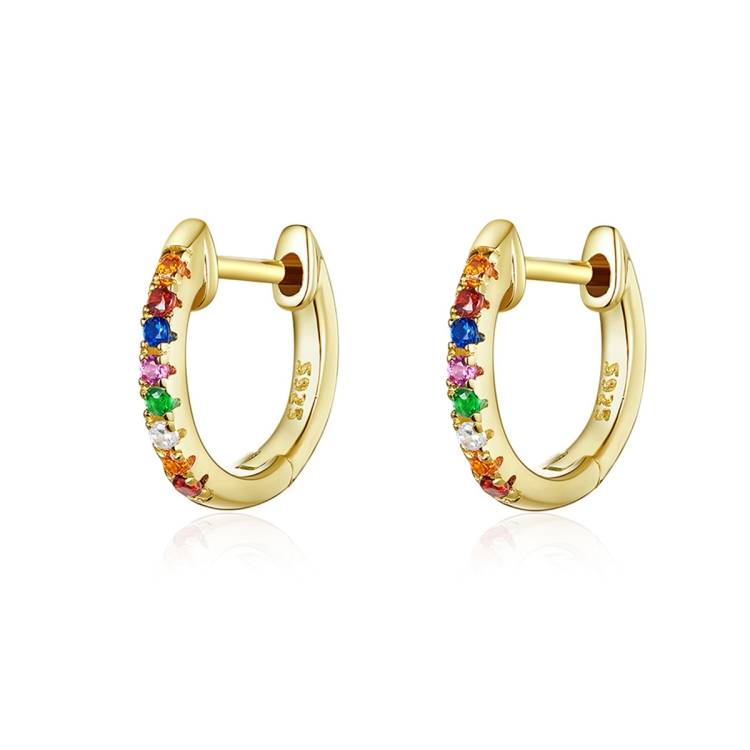 Sterling Silver Rainbow Earrings S925 Zircon Earrings, Color:Gold
