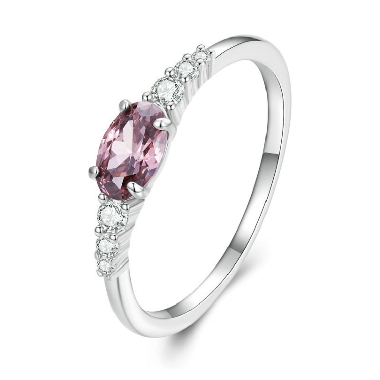 Sterling Silver S925 Zircon Ring Platinum Plated Ring, Size: No.8(BSR265-VT)