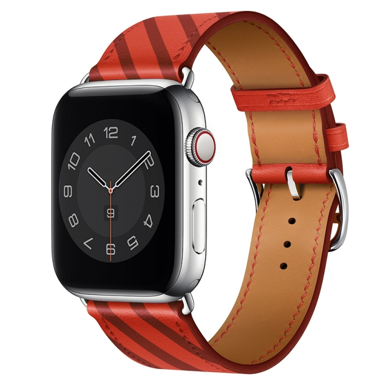 Strip Texture Leather Watch Band For Apple Watch Series 9&8&7 41mm / SE 3&SE 2&6&SE&5&4 40mm / 3&2&1 38mm(Red Plum)