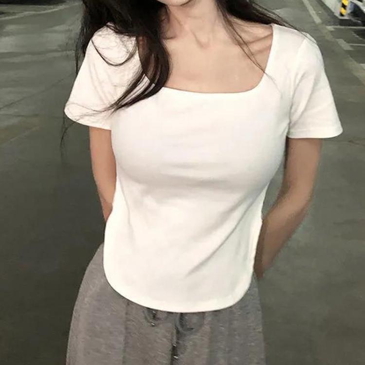 Summer Big U-neck Babes Look Thin Slim Fit Irregular Top, Size: L(White)