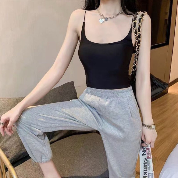 Summer Bra Ice Silk Camisole Casual All-match Sexy Underwear(Black)