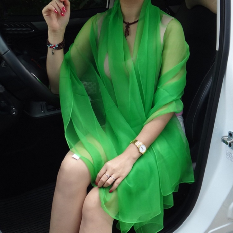 Summer Ultra-thin Chiffon Silk Scarf Air Conditioning Shawl Sunscreen Scarf, Size:190 x 120cm(Grass Green)