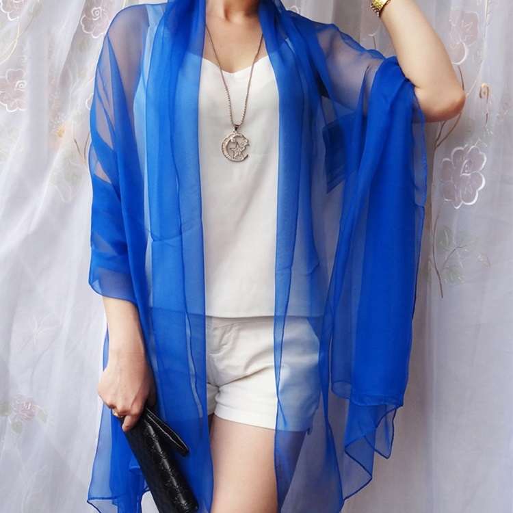 Summer Ultra-thin Chiffon Silk Scarf Air Conditioning Shawl Sunscreen Scarf, Size:190 x 120cm(Royal Blue)