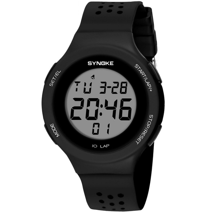 SYNOKE 67866 Swimming Waterproof Porous Breathable Silicone Strap Sports  LED Electronic Watch(Black)