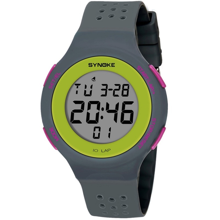 SYNOKE 67866 Swimming Waterproof Porous Breathable Silicone Strap Sports  LED Electronic Watch(Gray)