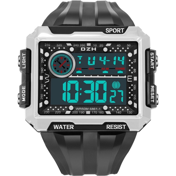 SYNOKE 6861 Outdoor Luminous Waterproof Multi-Function Square Large Screen Display Sports Electronic Watch(Black Bead White)
