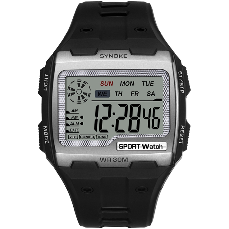 SYNOKE 9021 Square Sarge Screen Display Luminous Multifunctional Outdoor Men Sports Watch Digital Watch(Silver)