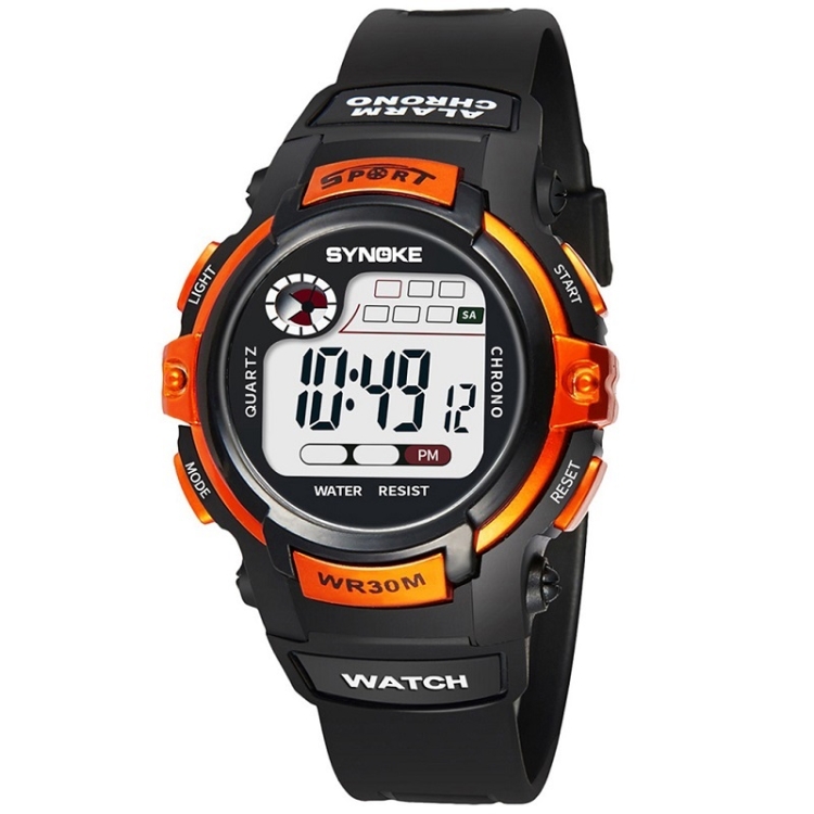 SYNOKE 99569 Children LCD Luminous Waterproof Electronic Sports Watch(Black Orange)