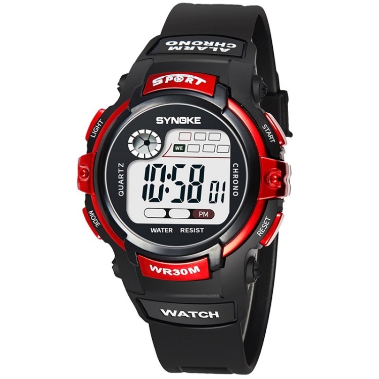 SYNOKE 99569 Children LCD Luminous Waterproof Electronic Sports Watch(Black Red)