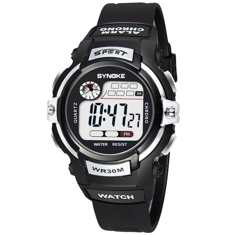 SYNOKE 99569 Children LCD Luminous Waterproof Electronic Sports Watch(Black Silver)