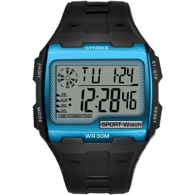 SYNOKE Square Sarge Screen Display Luminous Multifunctional Outdoor Men Sports Watch Digital Watch(Upgraded Version Blue)