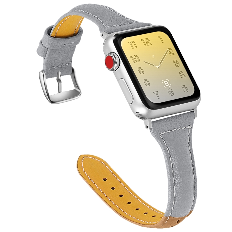Three-color T-shape Leather Watch Band For Apple Watch Series 9&8&7 41mm / SE 3&SE 2&6&SE&5&4 40mm / 3&2&1 38mm(Coffee Grey+Grey)