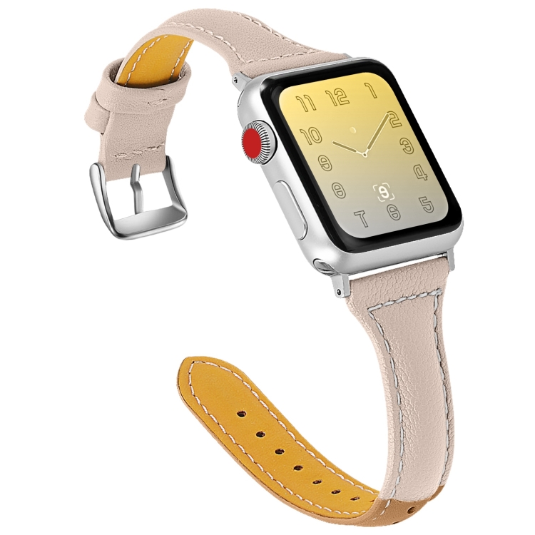 Three-color T-shape Leather Watch Band For Apple Watch Ultra 49mm&Watch Ultra 2 49mm / Series 9&8&7 45mm / SE 3&SE 2&6&SE&5&4 44mm / 3&2&1 42mm(Coffee Apricot+Apricot)