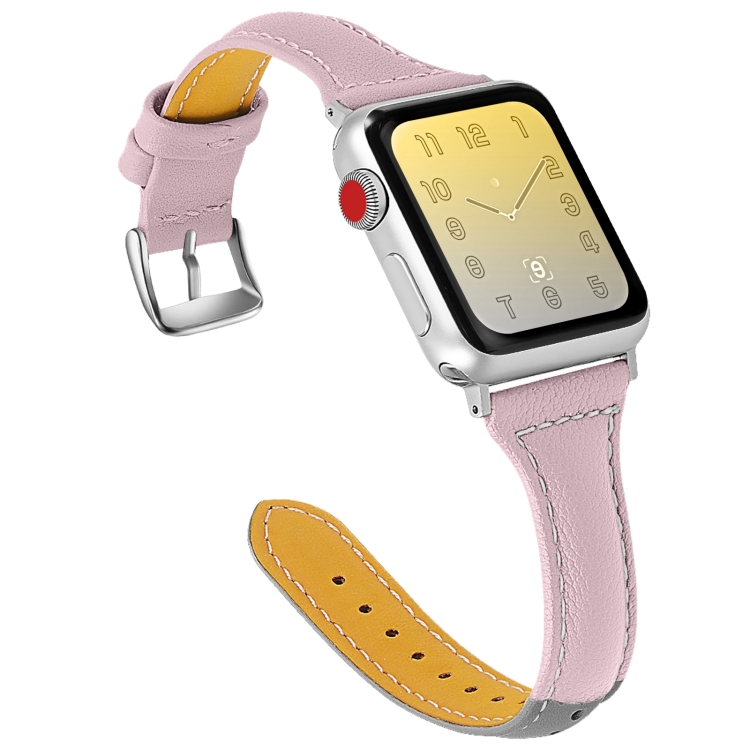Three-color T-shape Leather Watch Band For Apple Watch Ultra 49mm&Watch Ultra 2 49mm / Series 9&8&7 45mm / SE 3&SE 2&6&SE&5&4 44mm / 3&2&1 42mm(Grey Pink+Light Grey)