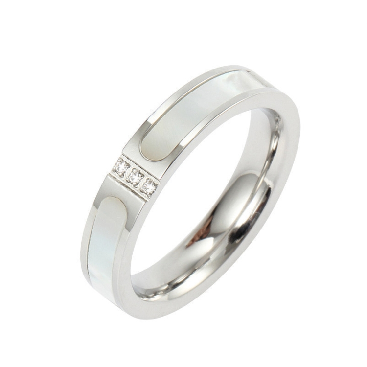 Three Diamonds Color Shell Diamond Ring Titanium Steel Gold-Plated Couple Ring, Size: 6 US Size(Silver)