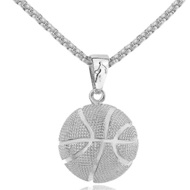Three-Dimensional Sports Ball Pendant Necklace, Style: Men Basketball White K