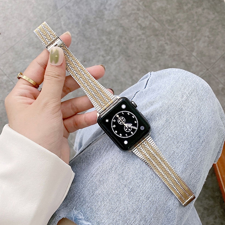 Three Lines Steel Watch Band For Apple Watch Series 9&8&7 41mm / SE 3&SE 2&6&SE&5&4 40mm / 3&2&1 38mm(Silver Gold)