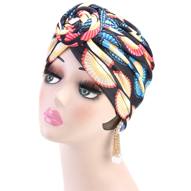 TJM-342 Cotton Whirlpool Flower Shape Turban Hat(Black)