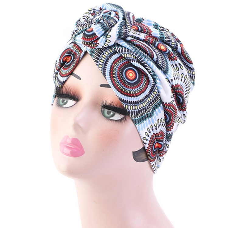 TJM-342 Cotton Whirlpool Flower Shape Turban Hat(Circle Lake Blue)