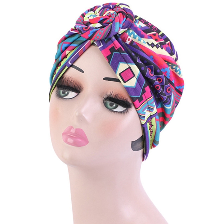 TJM-342 Cotton Whirlpool Flower Shape Turban Hat(Geometric Purple)
